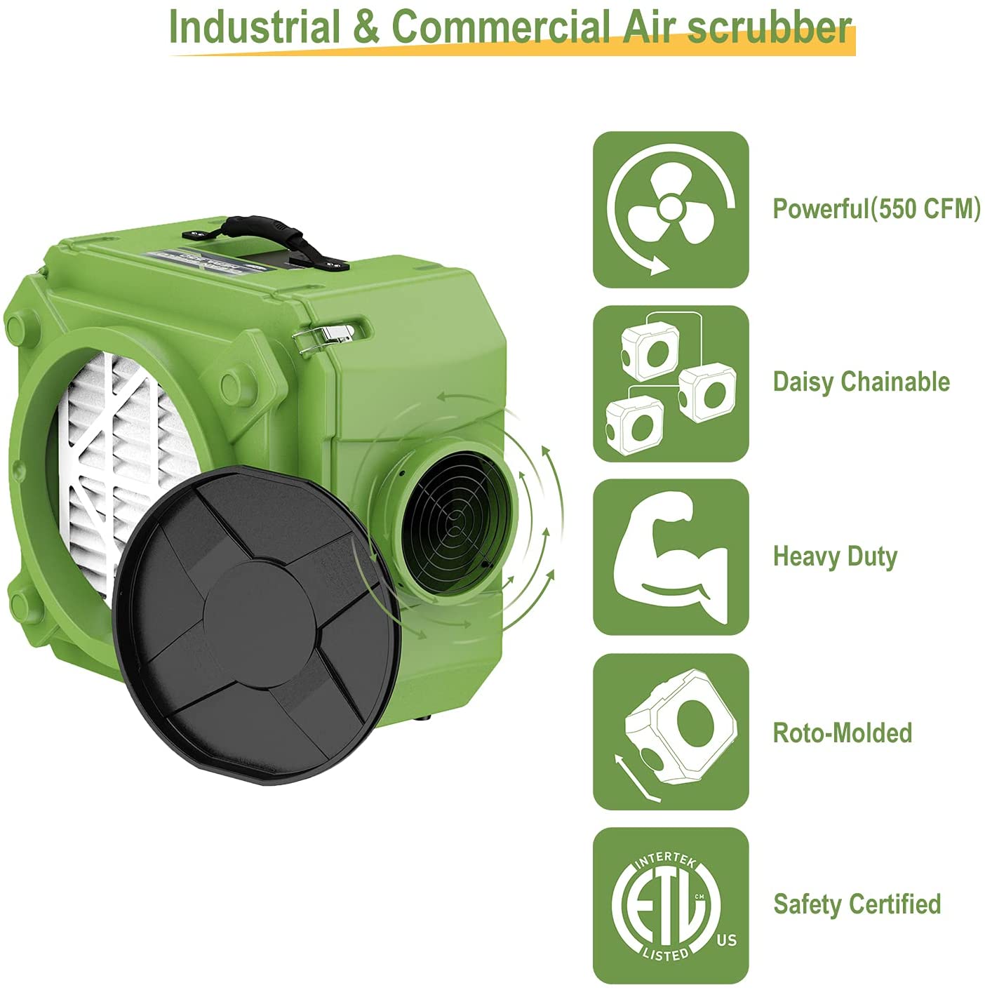 AlorAir HEPA 550 Air Scrubber Commercial/ Residential Commercial, 3-Stage HEPA Filtration, Water Damage Restoration